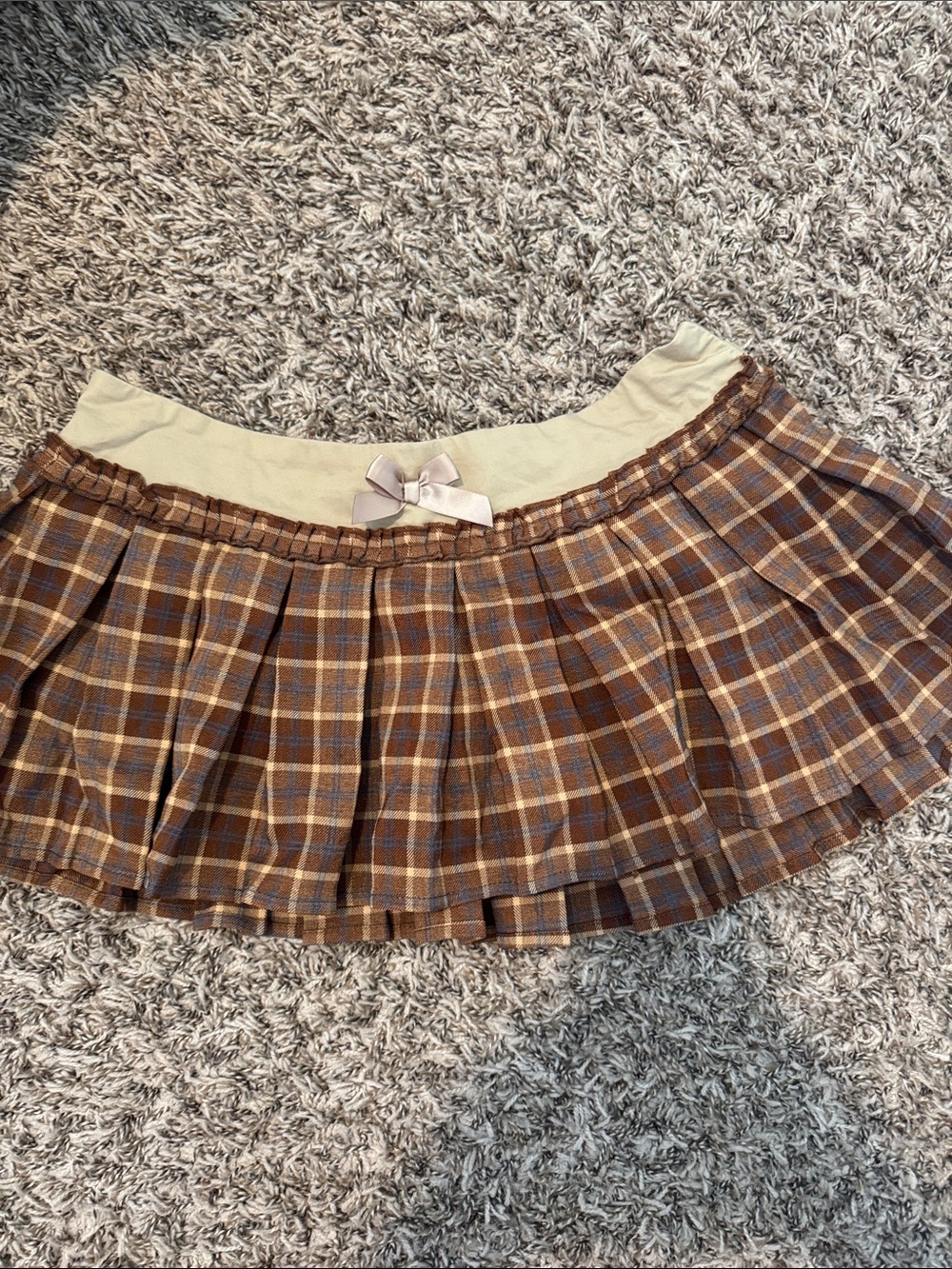Edikted Brown Plaid Mini Skirt with Cream Waistband